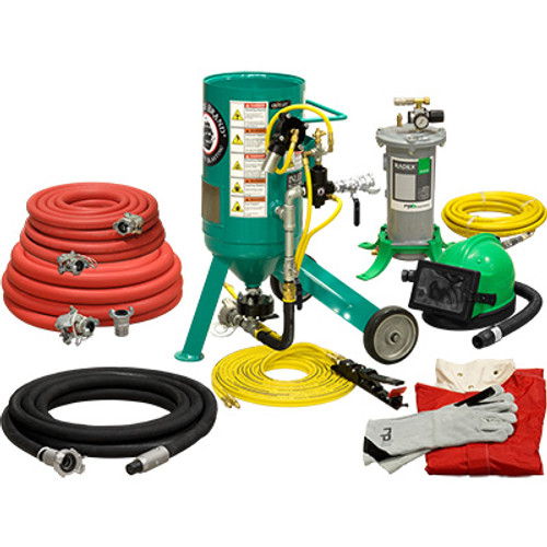 BLAST POT, PORTABLE, 0.5 CU FT, PNEUMATIC, AMV JR, 1/2" INLET/OUTLET VALVES, 1/2" PIPING,GOLD PACKAGE  