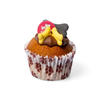 A single Vanilla Woofin with carob (dog safe chocolate) frosting. Made to share or for the larger of our furry friends...our light sponge, topped with a tail-swishing swirl of famous yoghurt frosting and decorated with crunchy doggy bone biscuits and edible disc. In a cute paw print muffin wrapper.