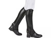 The Saxon Equileather Half Chaps are easy to care for, durable chaps with an elastic calf to ensure great fit. The equileather fabric offers a leather look at a great price.