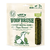 All pets deserve proper food, and that’s still true when it comes to dental chews. Because dogs eat their ‘toothbrush and toothpaste’ (their dental chew), it’s important that their chew is as kind to their tummy as it is to their teeth. Woofbrush has been carefully crafted with help from pet dental experts to make sure it works brilliantly, and uses top notch natural ingredients like parsley, coconut oil and fennel for a proper clean without the added nonsense.

What’s more, dogs absolutely adore the taste. The Woofbrush is a chew that’s a treat not a chore.

Its recommend a Woofbrush a day to help support your dog’s dental health. These handy single packs are perfect for days out or giving your dog a taste of the Woofbrush before you decide to buy one of our multipacks. Suitable from 6 months old.

The small size is for smaller dog breeds that weigh between 1kg and 10kg.

The medium size is for medium sized dog breeds that weigh between 11kg and 25kg.

The large size is for larger dog breeds that weigh over 26kg.