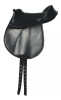This Child's synthetic cub saddle is designed to help put the young rider in the correct position and help them feel confident in the saddle whilst being super light making it an excellent first saddle. It features a moulded handle at pommel for security, contrast stitching on seat for added grip and eye-catching finish, crupper D-ring, mono flap design with long eyeleted girth straps below leg flap for close contact, stainless steel stirrup bars and touch tape pads underside for width adjustment.