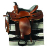 This western saddle has a soft leather padded seat in contrasting black, silver coloured trim, embossed leather detailing and sheepskin lined for extra comfort for your horse. The western bridle with embossed leather detailing to match the saddle. Set is complete with leather western saddle, leather western bridle, cinch and western saddle pad.