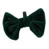 House of Paws green velvet bow tie. Easy to fit to any collar. Simply thread the elasticated strap onto the collar. One size fits all.