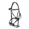 Expertly crafted bridlework in European leather with stitching details and rolled features, this groundbreaking bridle is designed to minimise pressure on the delicate areas of your horse's face.

The S-shaped 'arc' noseband sites pressure around three areas of the nose, away from the sensitive cheeks and teeth, while preventing your horse from crossing its jaw.

An anatomically shaped padded headpiece leaves clearance behind the ears, with a padded browband for comfort.

A crank-style closure and comfort pad on the upper noseband continue the careful placement of pressure on the head.

FEI Eventing (all phases), FEI Showjumping and FEI Dressage compliant where a snaffle bridle is permitted.