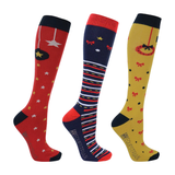 The must have socks for Christmas, ideal as a present for someone or for yourself! The first design is a simple navy with striped feet and bows and stars on the leg; the second features stars covering the feet, with baubles and star prints on the leg; and the final features bows on the feet, with wreaths and bows on the leg. Designed in coordinating colours with contrasting heel, toe and cuff. With antibacterial properties from the added bamboo, and a padded sole, these socks are perfect for ensuring optimum comfort and freshness. The must have socks for Christmas, ideal as a present for someone or for yourself! The first design is a simple navy with striped feet and bows and stars on the leg; the second features stars covering the feet, with baubles and star prints on the leg; and the final features bows on the feet, with wreaths and bows on the leg. Designed in coordinating colours with contrasting heel, toe and cuff. With antibacterial properties from the added bamboo, and a padded sole, these socks are perfect for ensuring optimum comfort and freshness.