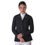 The Aubrion Optima jacket is created for elite competition performance using modern design technology, innovative fabrics, and championship ready styling. Elegant tailoring creates a sleek fit, the hidden front zip fastening and two deep vents at the back keep a shape enhancing silhouette in or out of the saddle. Breathable temperature regulating fabrics offer excellent moisture management. In-motion stretch performance allows movement without restriction and maintains a polished, competition-ready look. Sleek LX streamlines detail to draw attention to its standout feature: eye-catching iridescent diamante chains, interlinked and set along the lapel and cuffs for a sophisticated, radiant finish. An Aubrion logo on the left sleeve adds a subtle nod to elevated equestrian design.