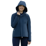 An essential jacket for the inclement weather that not only looks good but will protect you from the elements. The outer is designed using an aqua-shield fabric with taped seams, ensuring a windproof and waterproof finish for ultimate all weather protection for days on or off the yard. Shaped panelling gives this coat a flattering silhouette and fit so you look stylish no matter what the weather! This lightweight design is a must have for when the weather is warmer but you need protection from the rain. A hood with adjustable toggles provides extra protection from the rain, that can also be folded away if desired. Featuring a silver two-way front zip allowing for this to be easily adjusted in the saddle, inner protective storm cuffs with adjustable wrist cuffs for extra defence against the wind and two front pockets are fastened by branded poppers. Finished with Hy Equestrian logo to the shoulder and emblem to the back of the neck.