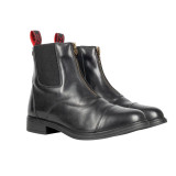 Designed using a premium aqua repellent leather, the new ProPriverno Zip Jodhpur Boots are a sleek and stylish choice for the active equestrian. The specially shaped elastretch panels help the ankle joint move freely without compromise whilst remaining supportive and the HyX-line zipped front with emblem zip pull make these boots easy to put on and take off. Innovatively placed stitched panels not only look good but create a streamlined, comfortable and supportive boot. The specially crafted ADVANCED CUSHION TECHNOLOGY (ACT) sole has been specially engineered to offer unrivalled reinforcement, comfort, balance, grip and breathability, bringing together the latest textiles and technology for optimal performance. Comprised of five unique layers to create the ultimate capillary action and anti-shock foundation for the foot. Finished with rubber spur rest and pull tab to complete the classic jodhpur boot look.