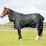 The StormX Empra Extra 200g Turnout Rug with Detachable Neck is built for comfort, protection, and versatility during colder, wetter months. With a 200g insulated fill, it offers reliable mediumweight warmth—ideal for chilly autumn and winter turnout. Constructed with a strong 1200 denier ripstop outer, this rug is both waterproof and breathable, providing long-lasting protection against the elements. The detachable neck cover allows for adaptable coverage, while the contoured poll and fleece-lined wither offer a comfortable fit that reduces rubbing and pressure points. Secure twin buckle and clip chest fastenings, adjustable cross surcingles, and a large tail flap help keep the rug in place, and the addition of adjustable leg straps ensures a snug, secure fit even during active turnout. Combining durability, thoughtful design, and all-weather performance, this rug is a dependable choice for keeping your horse warm, dry, and comfortable all season long.