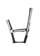 The Silva Flash Head Collar is perfect for fetching in on a dusky morning or dark night, thanks to the reflective strips on the head piece, cheek pieces and noseband that give off a scintillating white glow when subjected to light. This black head collar features a neoprene padded head piece and noseband for additional comfort, perfect for sensitive horses. Finished with silver hardware and Silva Flash logos and emblem for a smart finishing touch.