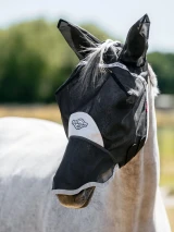 Ideal for those days when fuller coverage feels to much, reach for this almost full mesh fly mask, providing 59% UVA blocking. Designed with durable mesh for 360° vision, it stands away from the face to give clearance over the eyes.

Robust mesh ears protect from flies and dust. There's LeMieux branded jacquard webbing over the browband for added structural strength. A formed mesh nose net covers the sensitive skin of the lower face.

Security is assured with a forelock hole, double hook and loop strap and elasticated back edge for a snug fit.