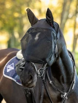 Face off those pesky flies, even while riding, with this clever fly mask that fits over your bridle, providing 59% UVA blocking.

Designed with breathable mesh ears, it attaches with easy hook and loop tape tabs.