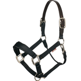 Safe and easy headcollar to use for turnout. Gives peace of mind if horses ever get caught up in the field, or for tying up difficult horses and ponies. Ideal for educating youngsters and those with established bad habits. The leather pressure release mechanism breaks under heavy load, avoiding serious injury. Smart enough to use for travelling, turnout and shows.
Made from strong premium nylon with padded nose
Practical and smart with stitched leather detail
Leather headpiece offers safety in a pull back situation
Please note: Safety is one of the benefits of a breakaway headcollar versus a nylon headcollar. They are designed to break under extreme pressure, i.e. if a horse pulls back when tied up or the headcollar is caught on a fence or solid object. This normally occurs at the point of the check rings and can prevent serious injury.
 We always recommend tying up with a quick-release knot and monitoring difficult horses consistently.