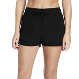 Stride out in these remarkably versatile two-in-one sport shorts. Crafted in technical fabrics, the double-layer construction is designed to wick moisture and keep you cool while you work up a sweat, whether you're hiking, doing yard work or out for a jog.

The breathable, sweat-wicking inner shorts layer fits and flatters, keeping you feeling secure and supported as you move your body. Two inner pockets, big enough to hold your phone, are ideal for carrying essentials.

The drawstring waist ensures a perfect fit and won't ride up or roll down, no matter what. The outer shorts layer is crafted in easy-breezy, breathable fabric with curved mesh insert details at the hem for an athletic look.
