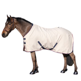 This cooler rug makes a statement with its effortless simplicity. Crafted from unbleached natural cotton, it features a smart navy binding edged with red cotton rope for a truly glamorous finish.

Ideal for travel, stable use, or after bath time, it combines style with practicality. Designed with twin double chest straps, cross-over surcingles, and a fillet string supplied for a secure and comfortable fit.

Unbleached Cotton Rug (excl bindings)