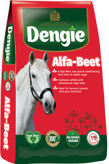 A high-fibre, low sugar and starch, conditioning feed. Ideal for aiding hydration or for older horses and ponies who struggle to chew longer length fibre.

The combination of alfalfa and unmolassed sugar beet pulp provides slow releasing energy in the form of highly digestible fibre. Alfa-Beet is therefore ideal for weight gain without over-exuberance.

Alfalfa is naturally low in sugar and Alfa-Beet contains only a quarter of the sugar found in conventional molassed sugar beet. Alfa-Beet is ideal for those horses and ponies, which require a lower sugar diet. Alfa-Beet is a suitable feed for the healthy maintenance of horses and ponies prone to laminitis.