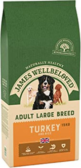 Naturally healthy, this dog food is suitable for dogs who require a hypo-allergenic food, this can be good to soothe skin irritation and to stop loose digestion. 

Included in their formular The Wellbeloved Adult Large Breed turkey contains a special mix of chondroitin, glucosamine and herbs to help lubricate dog's joints and ligaments, aiding mobility, along with oats for energy. Delicious and crunchy, smothered in turkey gravy this food is British made for freshness and quality.

The Large breed food contain a larger kibble ideal for a 'Big Bite'

Bag Size 15KG