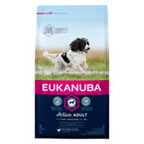 Active Adult recipe is tailored to support optimal body condition and support lean muscles and balanced energy levels. Suitable for medium breed dogs between 1 and 8 years old.

Made up of kibble which are rich in fresh chicken and has been specially tailored to suit the needs of medium breed dogs. Plus, its unique hexagonal shape also helps to take care of your dog's teeth.

Developed by nutritionists, approved by vets and recommended by top breeders, EUKANUBA provides all the nutrition your dog needs for a long and healthy life.