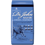 Dr John Silver Chicken with Vegetables  is a lighter maintenance diet for working dogs. Based on chicken with whole grain cereals for palatability and slow energy release.

Dr John Silver Chicken with Vegetables can be fed dry, or with water or gravy as preferred. When feeding for the first time, introduce the food gradually over a few days. The amount suggested in the daily feeding guide can be given in one or more meals. Individual dog’s requirements can vary so adjust the amount fed based on condition and activity. Always ensure fresh drinking water is readily available at all times. To store, we recommend keeping the food in a closed container in a cool dry place.