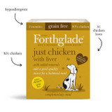 Forthglade have added nutrient packed liver to our classic just chicken recipe to provide an additional boost of goodness for your four-legged friend. Naturally delicious and simple, this is the perfect companion for tailoring mealtimes. Grain free, easy to digest and sure to get a tail wag of approval!
