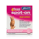 Fast Acting Spot-On, kills fleas on contact (on your pet) and the surrounding area for up to 2 months protection. For pets over 8 weeks of age. Contains 2 vials, each vial giving up to 4 weeks protection.