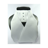 A ready tied stock made from 100% polyester satin. Non pill. Designed with three diamond shaped swarovski crsytals on the centre neck piece. Designed with a hook and loop fastening to allow plenty of adjustment and includes a buttonhole to attach to a shirt.