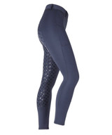 Lightweight, flexible riding tights with the comfort of quick drying fabric. Style detail: flattering contour leg panelling, thigh phone pocket, full silicone grip seat and legs, elasticated waistband, belt loops, Aubrion prints.