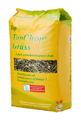 TopChop Grass is a soft and natural product made from a blend of specially selected, dried British grasses with a light dressing of cold-pressed linseed oil. TopChop Grass contains no added molasses or any other sugar coating.


The formula for TopChop Grass was tested and developed at the Middle Park Equine Research Centre and has been approved by the nutritional team as suitable for all horses and ponies other than those prone to laminitis and that need to lose weight (TopSpec nutritionists recommend that either TopChop Lite or TopChop Zero is used for horses and ponies in these circumstances).

It is ideal for horses and ponies needing a soft, very palatable chop, perfect for fussy feeders including fit performance horses and elderly horses. TopChop Grass can be used as a hay replacer, especially for elderly horses struggling to maintain condition as a result of poor dentition reducing their ability to chew hay/haylage.