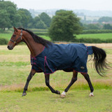 This Trojan 50G Standard neck rug is ideally suited to mild Autumn and Spring wet weather, This 50g fill helps provide a buffer between the inner and the outer lining of the rug to help with condensation. With a 600 denier ripstop waterproof and breathable outer helps resist wear and tear. This rug is a great addition to your horses autumn wardrobe.

• 600d ripstop outer
• 50gsm insulated fill
• Waterproof
• Breathable
• Nylon lining
• Cross surcingles
• Equipped with safety breakaway elasticated detachable leg straps
• Tail flap
• Shoulder pleat to reduce rubbing
• Double breast buckle fastenings