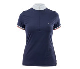 Fresh feeling in looks and performance, the Arcaster short sleeve show shirt has timeless appeal. Smooth and quick drying, fabric is light and cool and stretches with the rider's movement. A highline neck features an inset 1/4 zip fastening for additional ventilation out of the arena. A slim contour shape looks neat, sleeves are trimmed with signature stripe knitted cuffs. The back of the shirt is printed with a subtle lattice design that catches the light for added lustre.