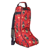 Transport and store your riding boots safely and in style with this fun, bold boot bag. This funky bag is covered in classic Thelwell characters that are sure to make you smile! Made with a waterproof nylon outer and secured with a duo zip fastening, it will keep boots dry and clean. Also features a zip side pocket, grab handle and over the shoulder carry strap. Matches the Balancing Act Collection perfectly. Transport and store your riding boots safely and in style with this fun, bold boot bag. This funky bag is covered in classic Thelwell characters that are sure to make you smile! Made with a waterproof nylon outer and secured with a duo zip fastening, it will keep boots dry and clean. Also features a zip side pocket, grab handle and over the shoulder carry strap. Matches the Balancing Act Collection perfectly.