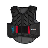 Newly developed block structure for optimum wearing comfort. Rectangular blocks maximize movability and adapt smoothly to the body's shape. Width and length easily adjusted by hook-and-loop fastener. Certified to the highest European standards EN 13158-2018 level 3 and BETA level 3. Outer cover made of stout dirt repellent polyester which can be cleaned with a damp cloth.