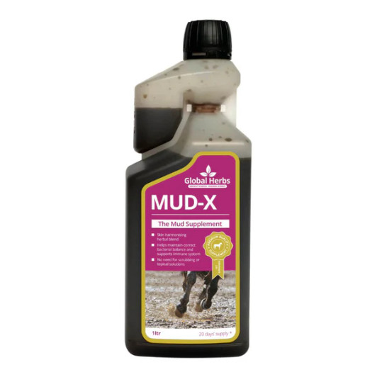 Mud-X Liquid is a unique and strong formula which helps to support the skin condition of horses in muddy conditions. The soothing properties of Mud-X Liquid helps enable your horse to maintain the correct bacterial balance in their skin. This palatable supplement can be fed at any time of the year for continued support. Suitable for all horses and ponies.

THE MUD SUPPLEMENT 

Skin harmonising herbal blend
Helps maintain correct bacterial balance and supports the immune system
No need for scrubbing or topical solutions