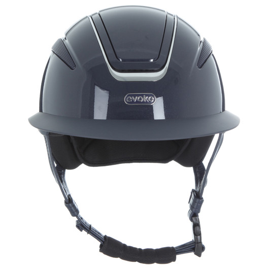 Introducing the show stopping Callisto Wide peaked riding helmet in a stunning navy metallic finish with highshine chrome & navy vent, finished off with a matching chrome & navy evoke brand detail. A pinnacle of style, safety and sophistication.
 

Conforms to PAS 015: 2011 Standard; EN 1384 2023
Kitemarked to PAS 015: 2011;
CE & UKCA marked
Lightweight ABS peaked helmet* with triple ventilation
Soft touch four-point adjustable leatherette harness
Individual centimetre sizing