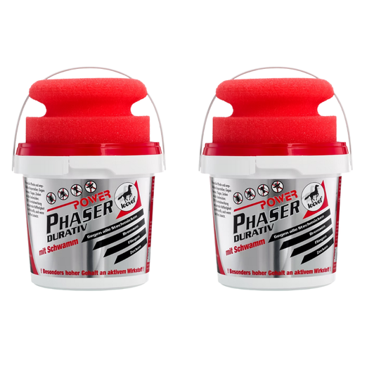 Fly Repellent gel for the absolute protection of sensitive parts of the body. Power Phaser Durative is an insect repellent gel with an especially high concentration of active ingredients which protect the horse against mosquitoes, horse flies, flies and ticks, even during perspiration. The sponge included allows the gel to be applied easily to tender parts of the body and sensitive horses, without soiling the hands.