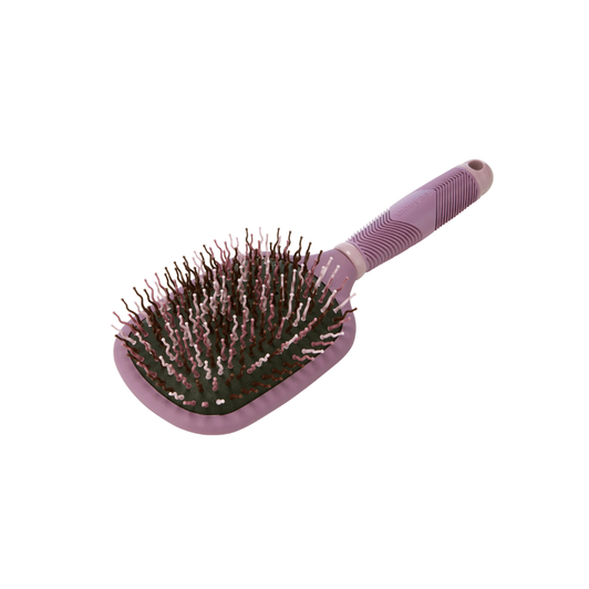 Get to grips with knots! This cushioned brush's wavy-coloured toggles combat knotted hair and cope with even the toughest manes and tails.The ergonomic handle offers comfort and grip, even with wet hands. Ideal for all your pampered pets.