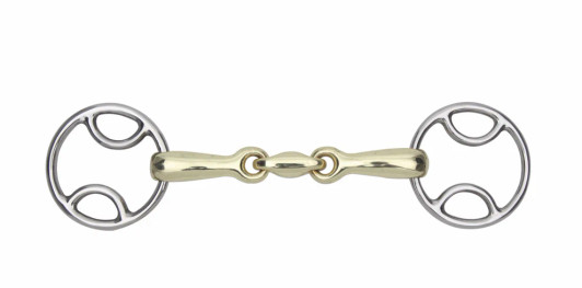 The bevel bit allows mild leverage, with a brass alloy lozenge to assist with salivation. The ring is larger on the 5" and 5.5" so the bit remains in proportion with the larger horse's head. Mouthpiece thickness: 16mm. Cheek height: 55mm (4.5", 5"), 70mm (5.5"). Brass alloy mouth: Copper is alloyed with a harder metal to produce warm, durable mouthpieces which aid salivation. Stainless steel is used for the cheeks due to it being durable, easy to clean and resistance to rust.