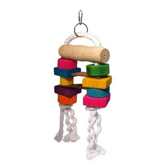Coloured wooden play toy. Suitable for medium sized cage birds