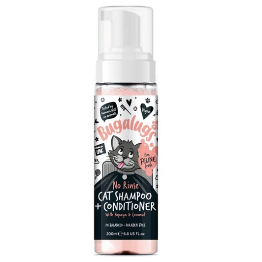 Bugalugs Papaya & Coconut luxury 2 in 1 cat shampoo & conditioner cleanses, nourishes and conditions the cat’s skin and coat in a luxurious lather to help de-tangle hair for easier brushing, Removes dirt and grease leaving the coat feeling soft and shiny with a tropical papaya and coconut fragrance. Contains Papaya Extract, Colloidal Oatmeal & Coconut Oil that cleanses, nourishes and conditions with tropical papaya & coconut fragrance.