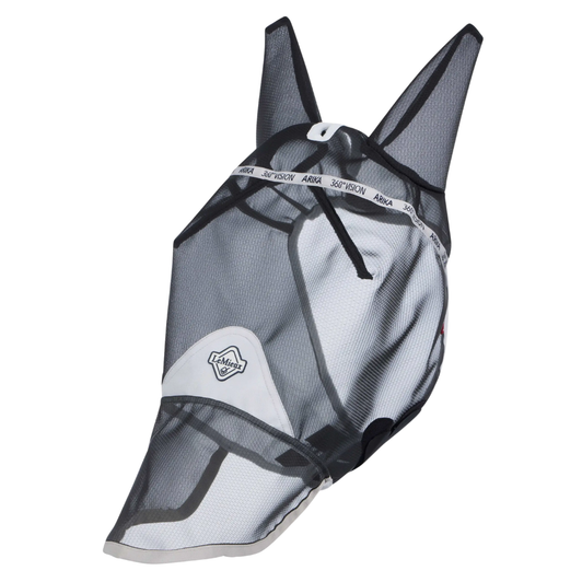 Ideal for those days when fuller coverage feels to much, reach for this almost full mesh fly mask, providing 59% UVA blocking. Designed with durable mesh for 360° vision, it stands away from the face to give clearance over the eyes.

Robust mesh ears protect from flies and dust. There's LeMieux branded jacquard webbing over the browband for added structural strength. A formed mesh nose net covers the sensitive skin of the lower face.

Security is assured with a forelock hole, double hook and loop strap and elasticated back edge for a snug fit.