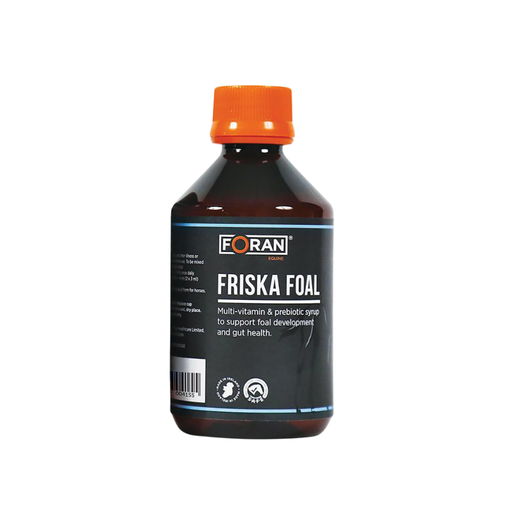 Foran Equine Friska Foal is a multivitamin and prebiotic syrup to support foal development and digestive health.

Ideal for:

Complementing mares milk in all foals up to weaning

Foals during periods of stress such as:

Travelling
During the mare’s foal heat
Periods of ill-thrift
Features & Benefits:

Folic Acid & B12 – in combination have a key role in haemoglobin function
Vitamins B1, B2 & B6 – supporting metabolic function
Vitamin A - to aid mucosal development and ocular health
Vitamin D – essential for calcium absorption and vital for immune defence
Vitamin E – a powerful antioxidant to support the immune and nervous systems
Prebiotic – to aid the development of beneficial bacteria in the hind gut
 

The Strict Anti-Doping Formulation Ensured (S.A.F.E) marks Foran Equine Friska Foal as free from prohibited substances and safe for use in competition and racing horses.
