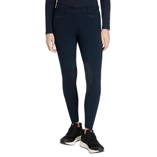 A dynamic style that's designed by equestrians specifically for jumping, with bonded four-way stretch fabric that ensures these breeches adapt and move with you as you ride. The mid-rise waist is preferred by showjumpers to offer greater flexibility through your core.

Knee grip silicone print gives you stability in the saddle with all-important mobility through your seat. The seam-free inside leg means nothing will get in the way between you and your horse. A mesh lower leg sock gives you breathability and reduced bulk under boots - ideal when you're working hard.

Silicone piping detail on the pocket lends an added, sporty detail, while signature LeMieux tab branding is a mark of reliable quality.