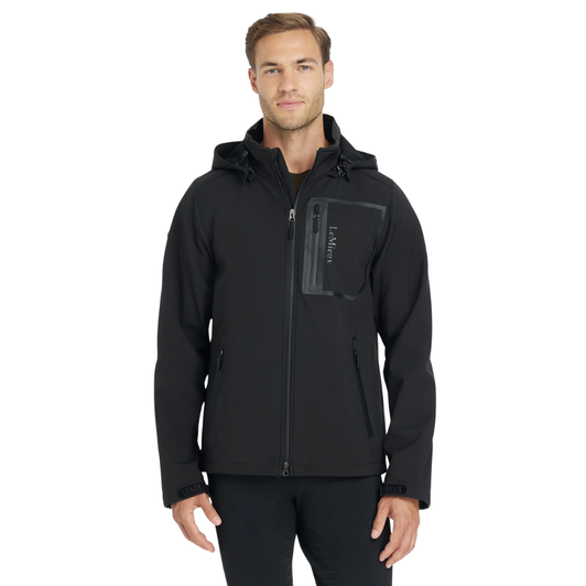 Be prepared whatever the weather - the Mens Soft Shell Jacket is designed with the rider in mind.

A water resistant outer fabric is perfect for showery days to keep you dry and comfortable as it remains breathable making it ideal for working round the yard or riding.

The two-way zip prevents any catching on the saddle and is waterproof covered for all round weather protection. Additional details are well thought through including adjustable cuffs, a generous detachable hood and additional inside pocket to keep your items safe.

Tailored fit and finished with sophisticated LeMieux detailing for a classic look.