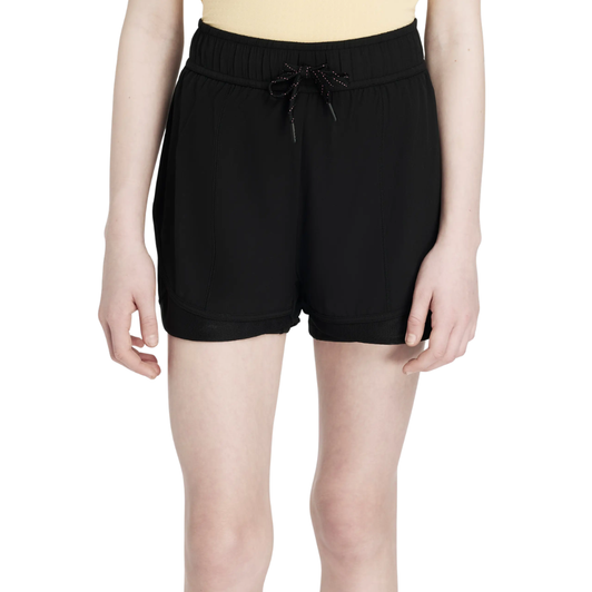 Stride out in these remarkably versatile two-in-one sport shorts. Crafted in technical fabrics, the double-layer construction is designed to wick moisture and keep you cool while you work up a sweat, whether you're hiking, doing yard work or out for a jog.

The breathable, sweat-wicking inner shorts layer fits and flatters, keeping you feeling secure and supported as you move your body. Two inner pockets, big enough to hold your phone, are ideal for carrying essentials.

The drawstring waist ensures a perfect fit and won't ride up or roll down, no matter what. The outer shorts layer is crafted in easy-breezy, breathable fabric with curved mesh insert details at the hem for an athletic look.