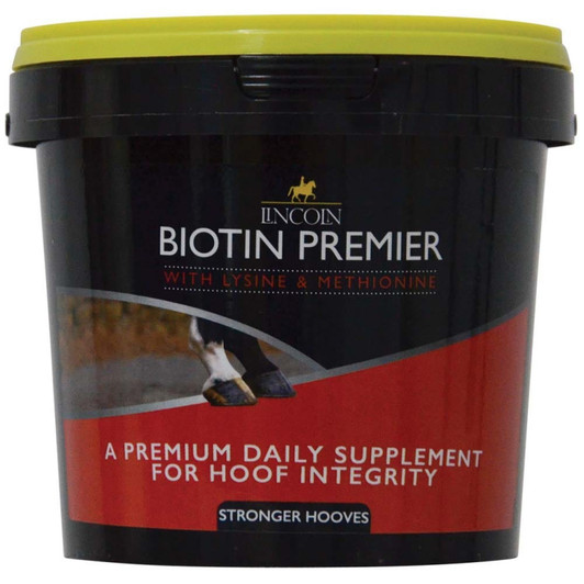 Biotin is well established and essential for healthy growth and condition. Biotin Premier provides the total daily requirements of Biotin plus the recommended amount of lysine and methionine amino acids to optimise the utilisation of biotin. For damaged, cracked or brittle hooves feed for a minimum of 90 days to encourage sound regrowth.