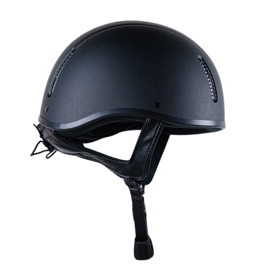 The R20 Skull combines classic cross-country and racing style with a modern edge. It features a textured matte black finish complemented by refined piped trim for a sleek, timeless look.

Designed for comfort and performance, the helmet is lightweight and highly breathable, with four integrated air vents to keep you cool during riding and competition.Complete with a coolmax removable washable liner.

It includes the signature HS1 PU leather harness, complete with a rear lace-up adjustment system for a secure, tailored fit.

Fully certified to PAS-015:2011 and EN1384;2023 BSI Kitemark for trusted safety standards.

PAS-015:2011 BSI Kitemark & EN1384:2023 certified
Black Textured Matt Finish
Multi discipline use
Chrome Air Vents x 4
Lace-up fitting at back with piped hat trim
HS1 skull harness
Removable internal hat liner – machine washable 40 °C