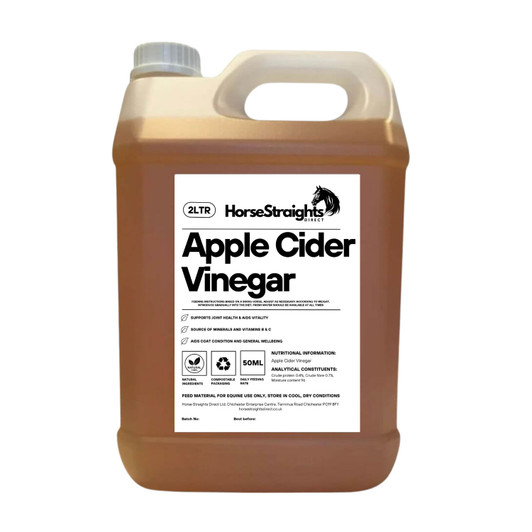 Pure and natural apple cider vinegar for horses, well known to support joint health, coat condition, vitality, and general well-being for horses and is a simple addition to your horse's diet. It has been used as a natural supplement for horses for generations and is an affordable and simple way to have a positive impact on your horse's health.