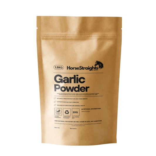 Garlic is known to help discourage flies and insects, as well as support normal breathing and healthy skin conditions. Feed to horses as part of their usual feeding routine to experience the many health benefits associated with it, that garlic goodness. This is the powder form from this brand's garlic range.