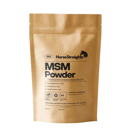 MSM is an essential form of sulphur found in most plants and an important equine joint supplement. Naturally occurring in the pasture, it is a natural equine supplement. In horses, MSM supports the maintenance of strong joints in all horses, young and old, retired and competing. It is suitable for all horses and ponies.
