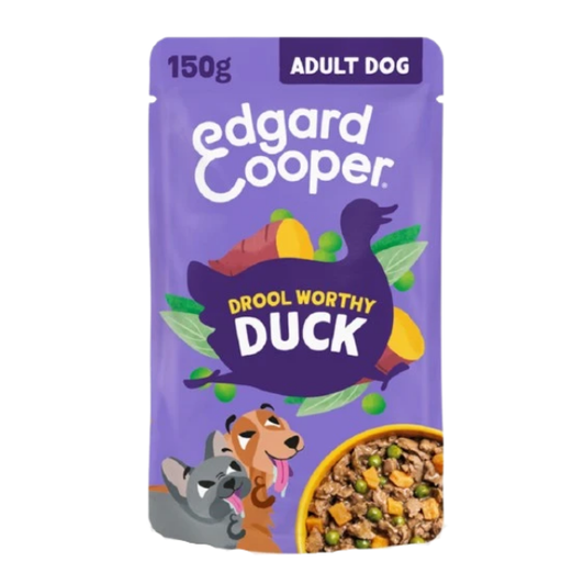 When you serve our hypoallergenic drool worthy duck, don’t be surprised if your dog thinks you accidentally gave them your meal instead. Because, just look at it! Juicy morsels with real duck. And sweet potato and peas so bright, they seem like they’re fresh off your stove. All slathered in a rich gravy that will have them salivating at first glance. Add in other natural ingredients and herbs, as well as the fact that it’s a grain–free recipe with no added sugar. Not to mention the fact that it contains beet pulp, yeast, and pea fibre to support healthy digestion, and comes in an easy–to–open pouch designed for recycling… “No really,” you should be prepared to say to your dog. “This is for you.”